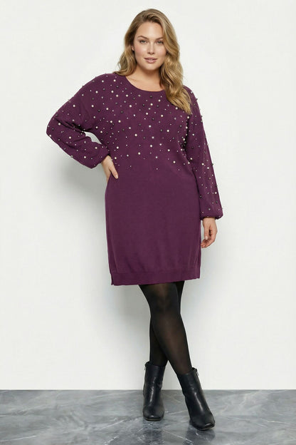 Plus-Size Perlen- und Stein-Kleid