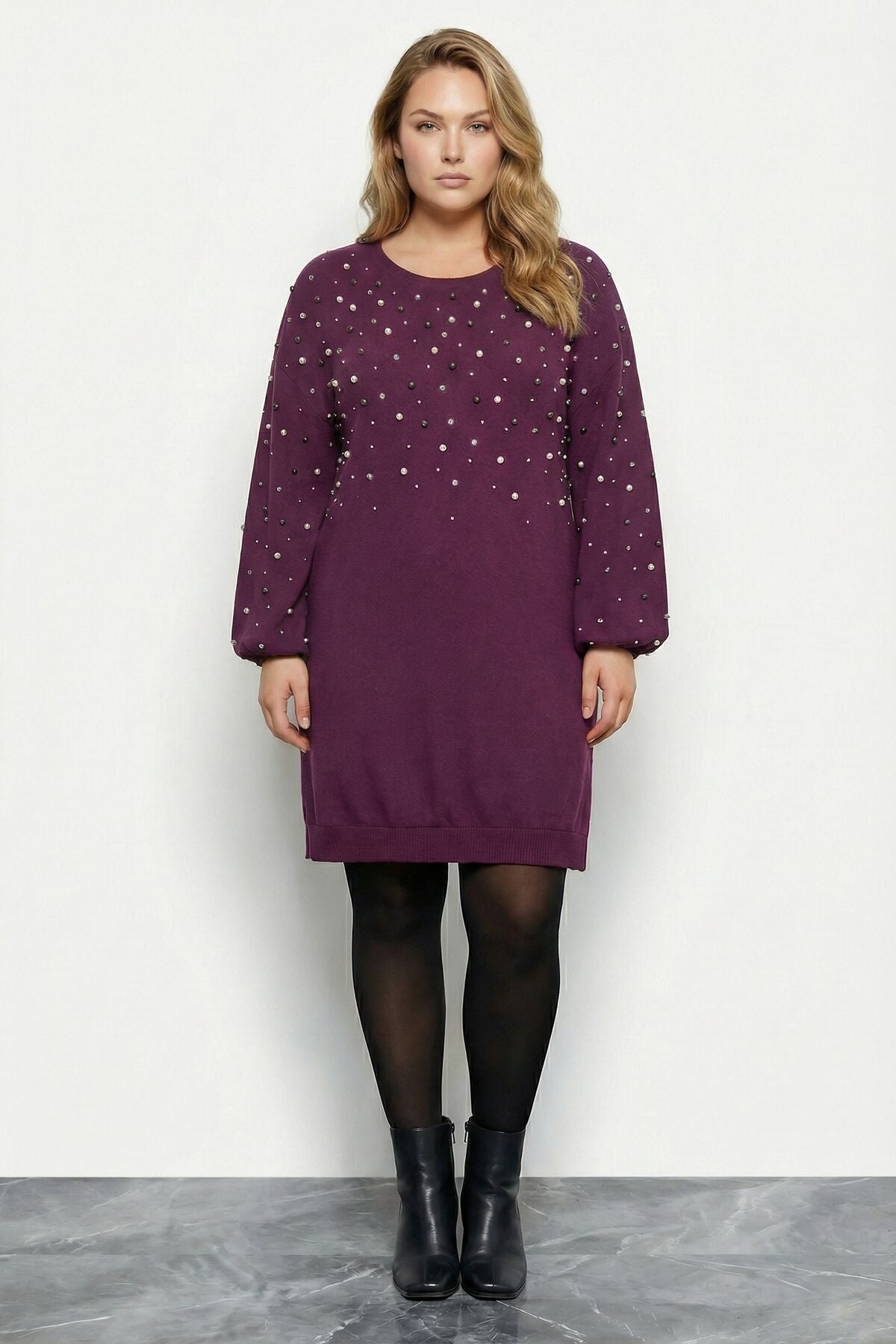 Plus-Size Perlen- und Stein-Kleid