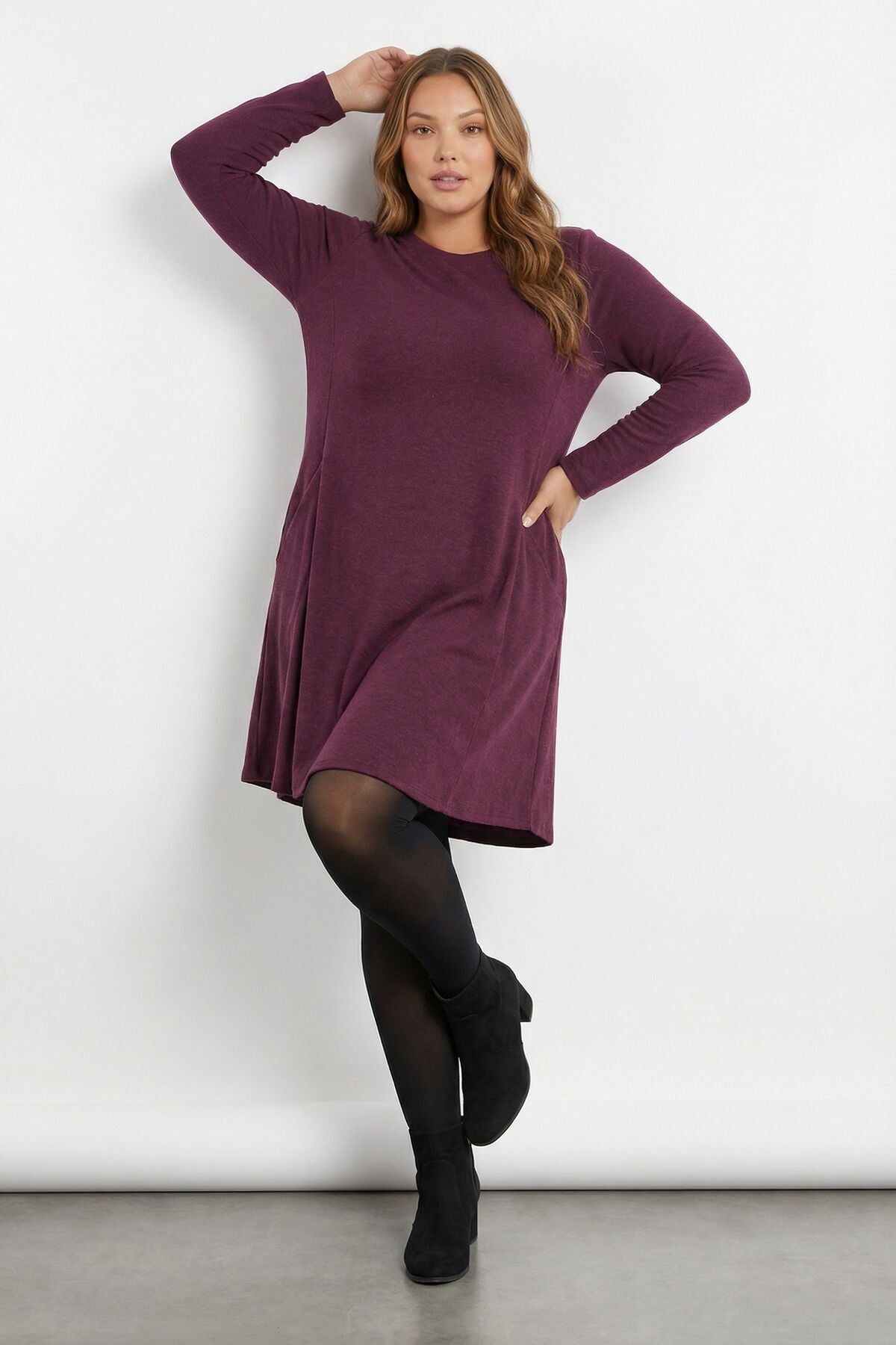 Übergrößen Lila Weich-Tunika Kleid 285078