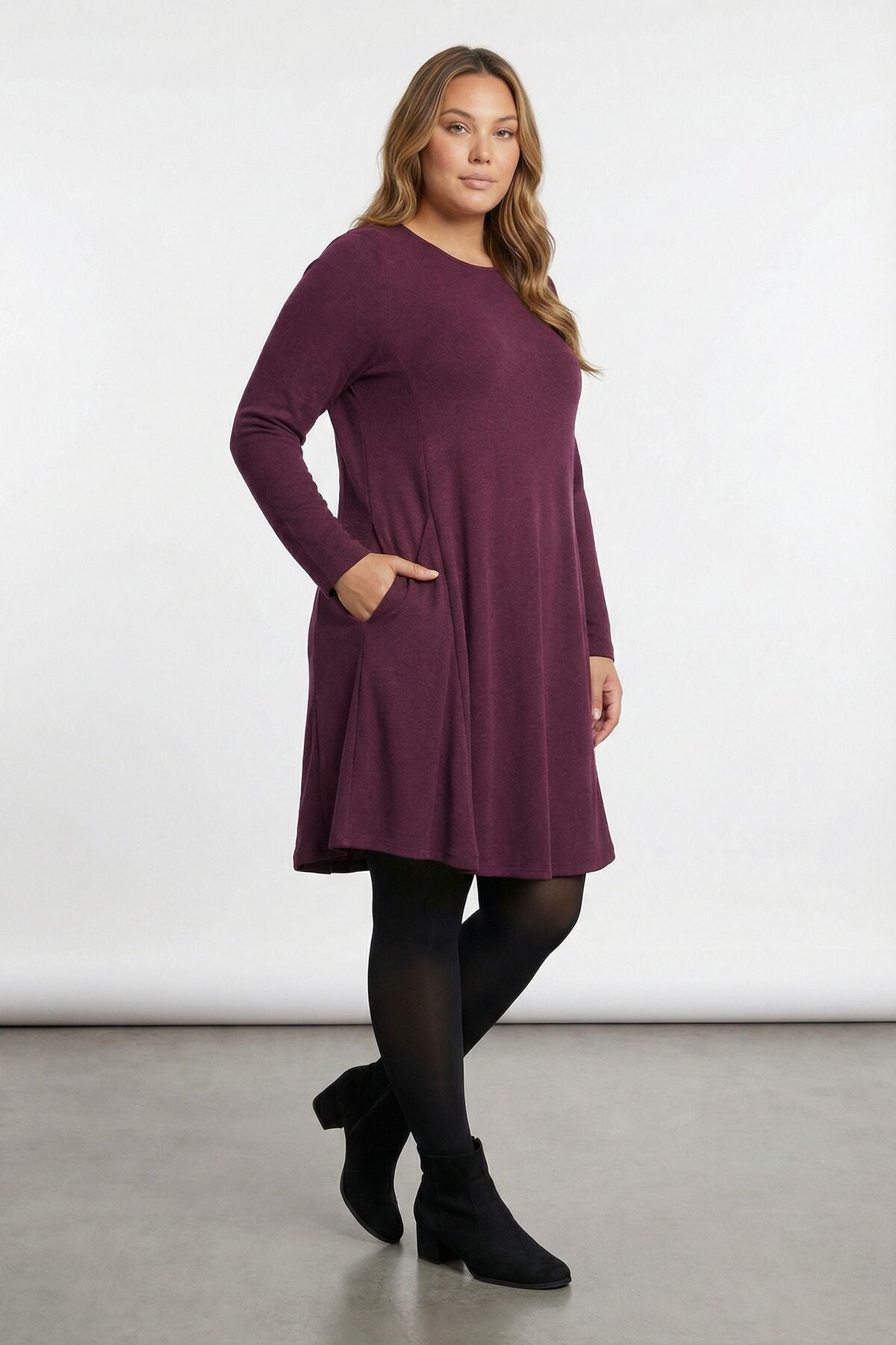 Übergrößen Lila Weich-Tunika Kleid 285078