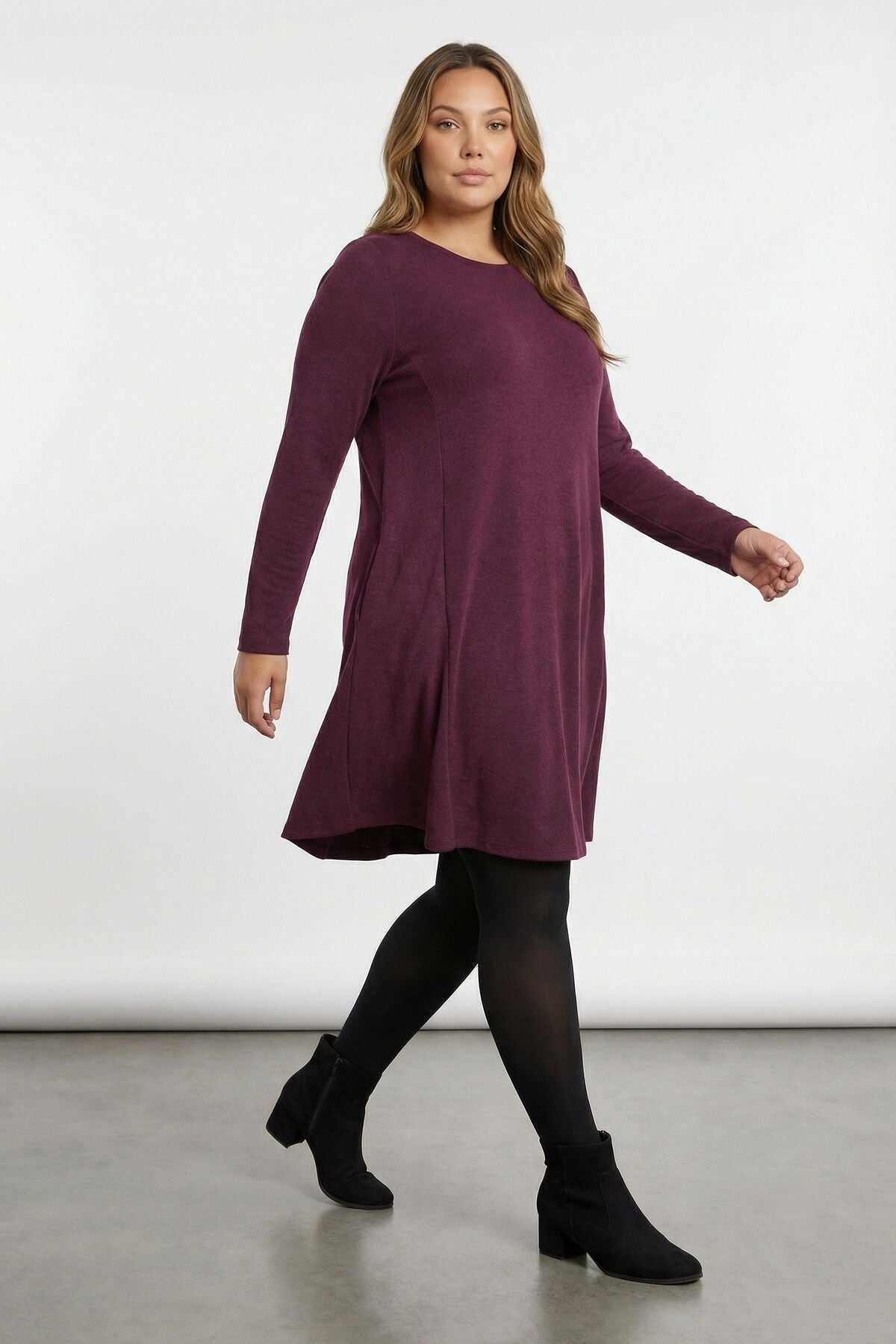 Übergrößen Lila Weich-Tunika Kleid 285078