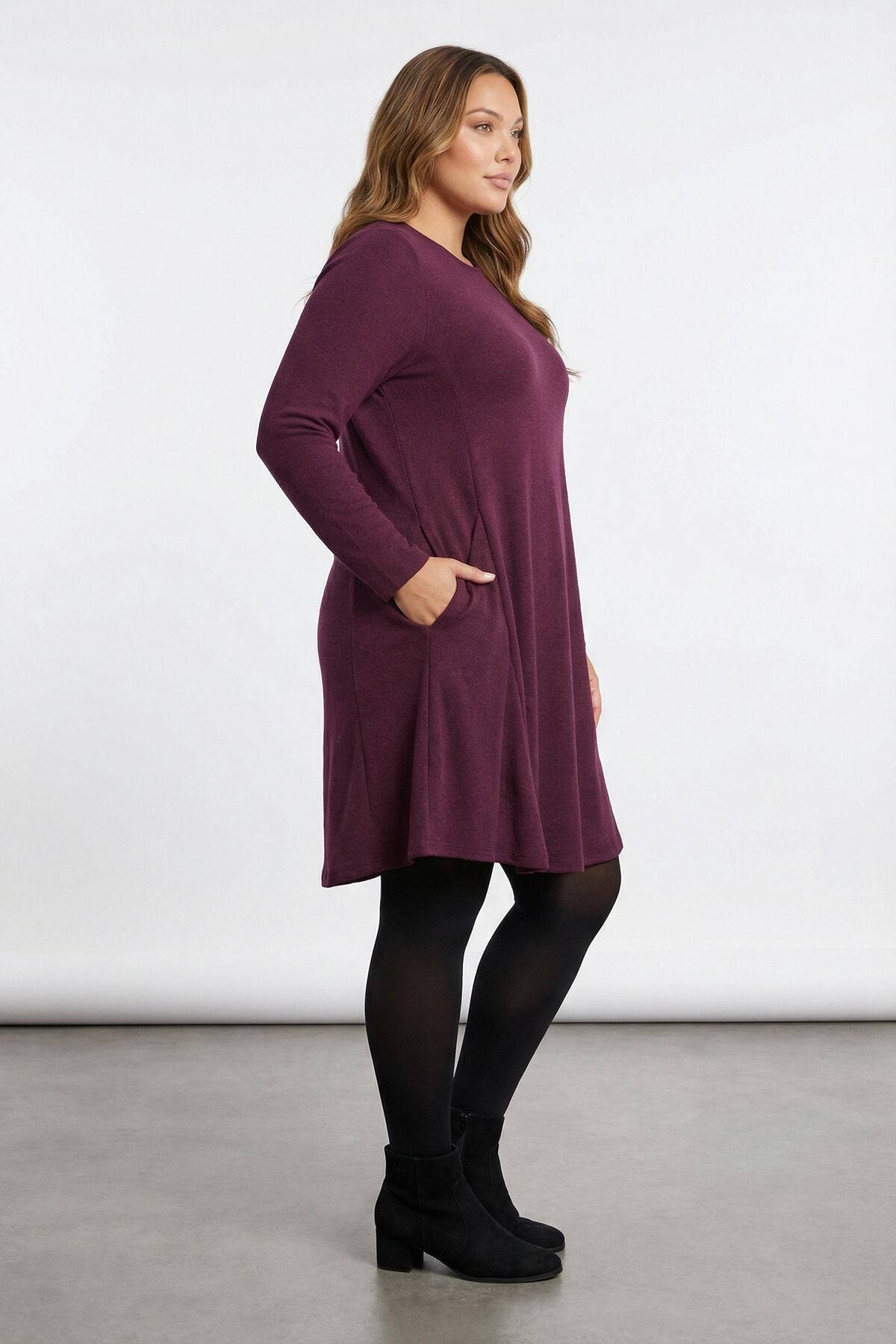 Übergrößen Lila Weich-Tunika Kleid 285078