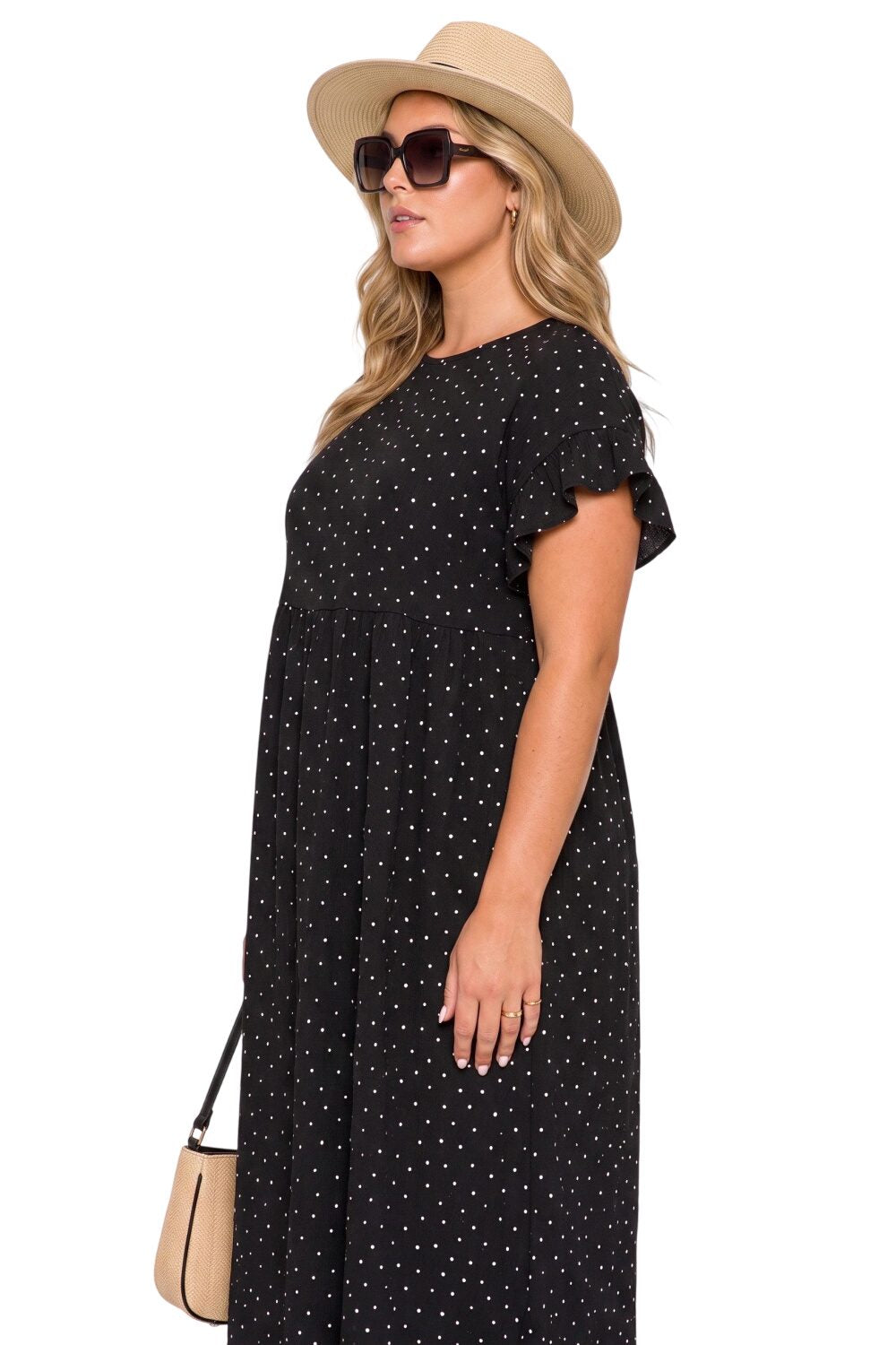 Große Größen Polka Dot Midi Kleid mit Taschen