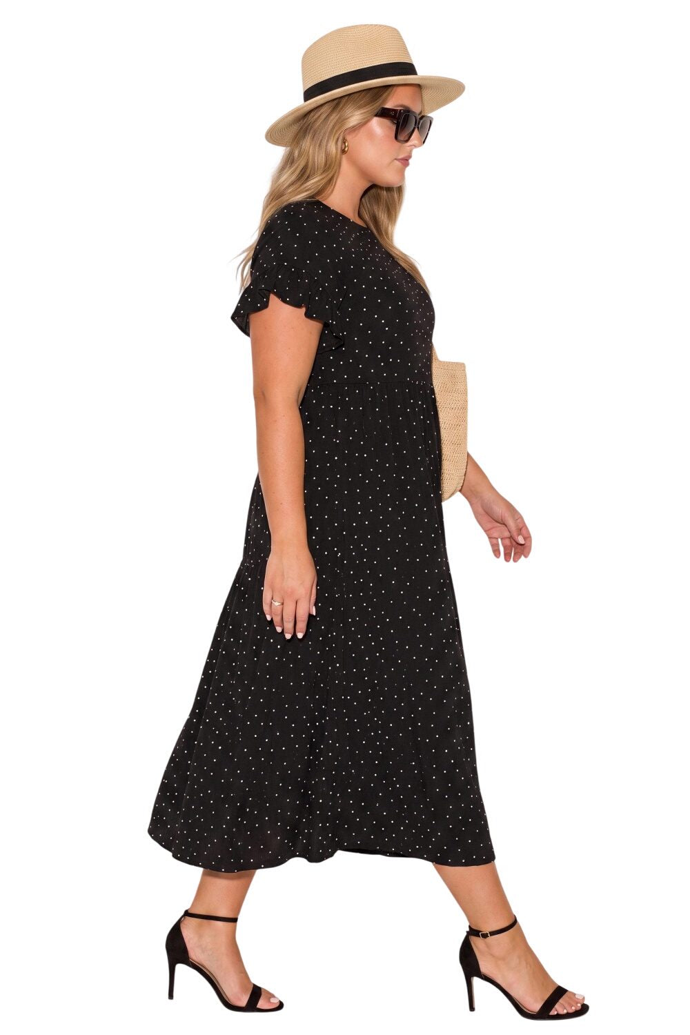 Große Größen Polka Dot Midi Kleid mit Taschen