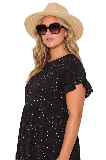 Große Größen Polka Dot Midi Kleid mit Taschen