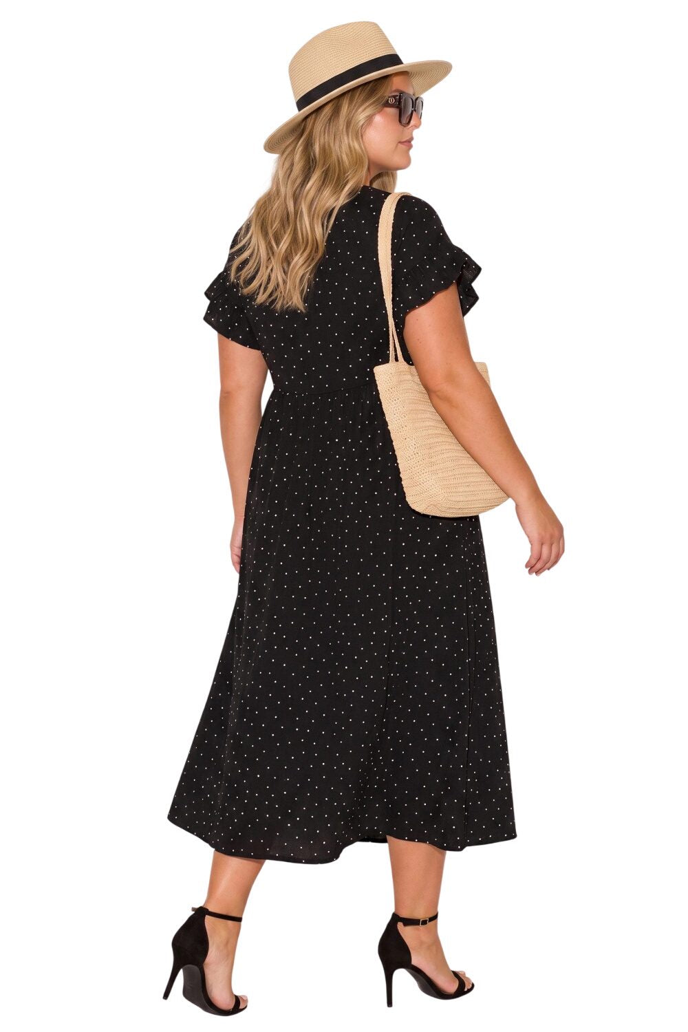 Große Größen Polka Dot Midi Kleid mit Taschen