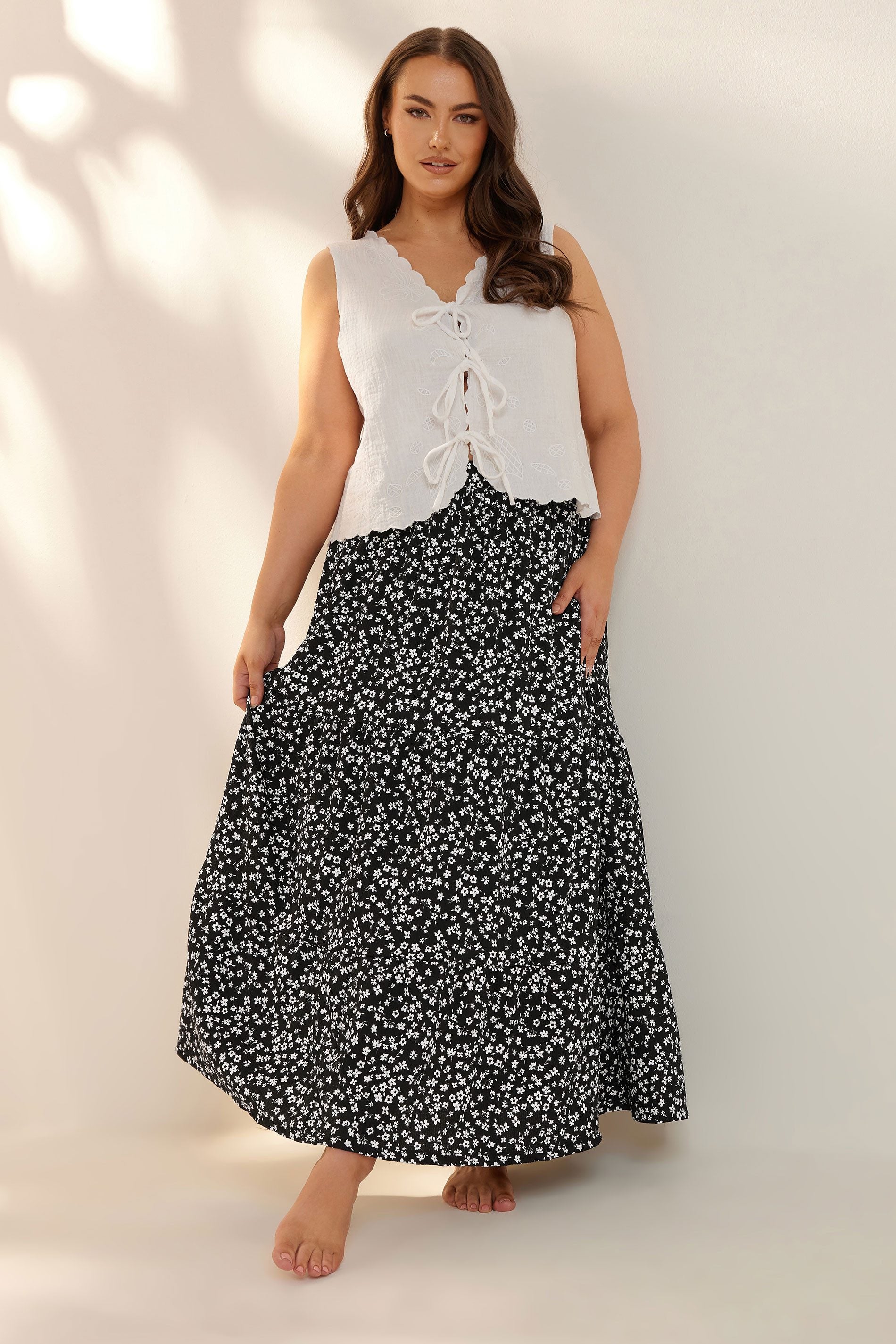 Plus Size langer, gemusterter Rock ohne Taschen und mit elastischem Bund, gemustert