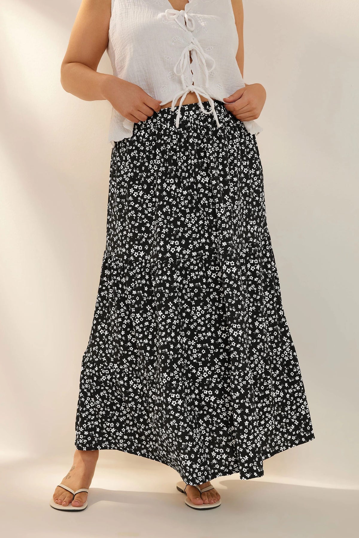 Plus Size langer, gemusterter Rock ohne Taschen und mit elastischem Bund, gemustert