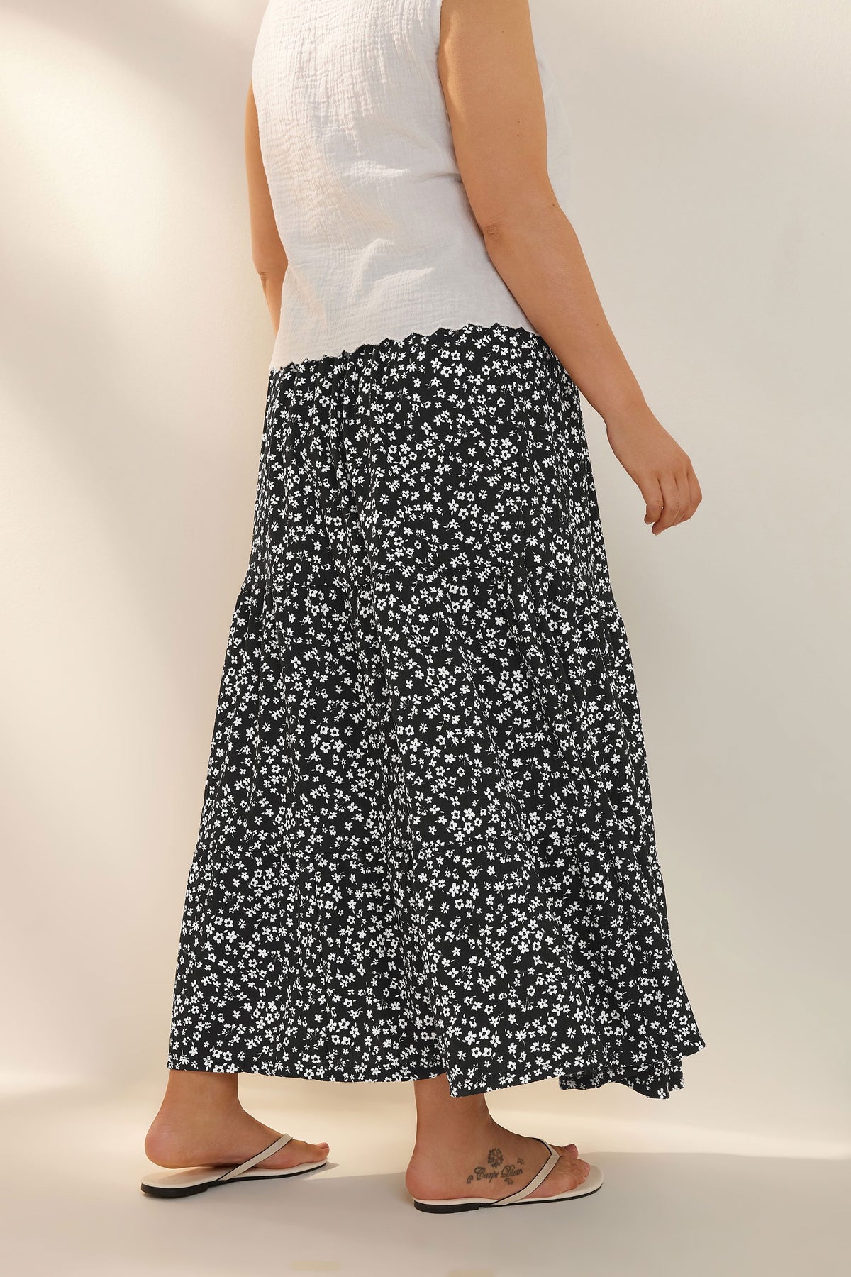 Plus Size langer, gemusterter Rock ohne Taschen und mit elastischem Bund, gemustert
