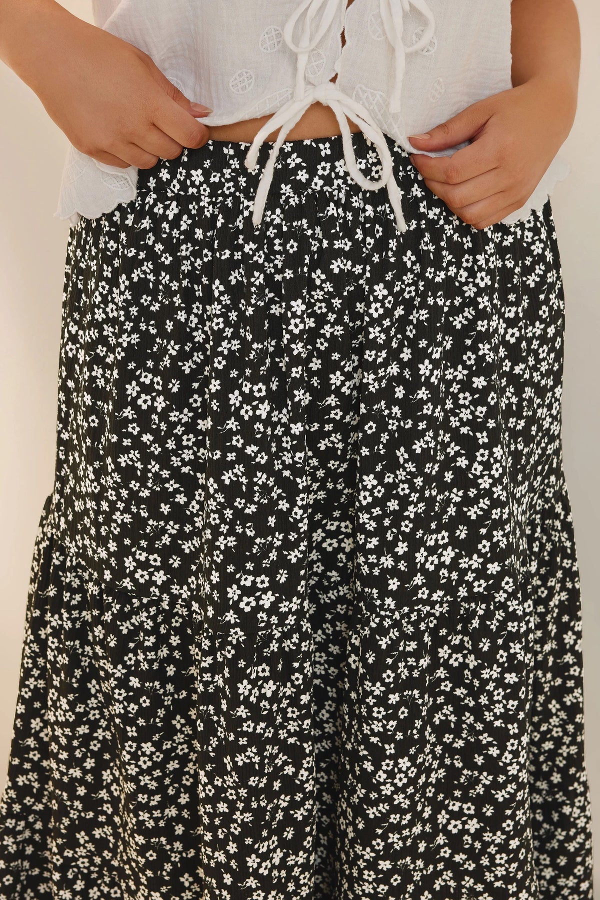 Plus Size langer, gemusterter Rock ohne Taschen und mit elastischem Bund, gemustert