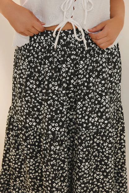 Plus Size langer, gemusterter Rock ohne Taschen und mit elastischem Bund, gemustert