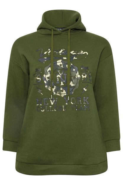 Kapuzenpullover in Übergröße mit langen Ärmeln und Frontprint