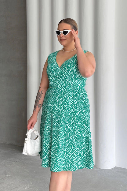 Plus-Size-Kleid mit V-Ausschnitt, elastischem Bund und Blumenmuster