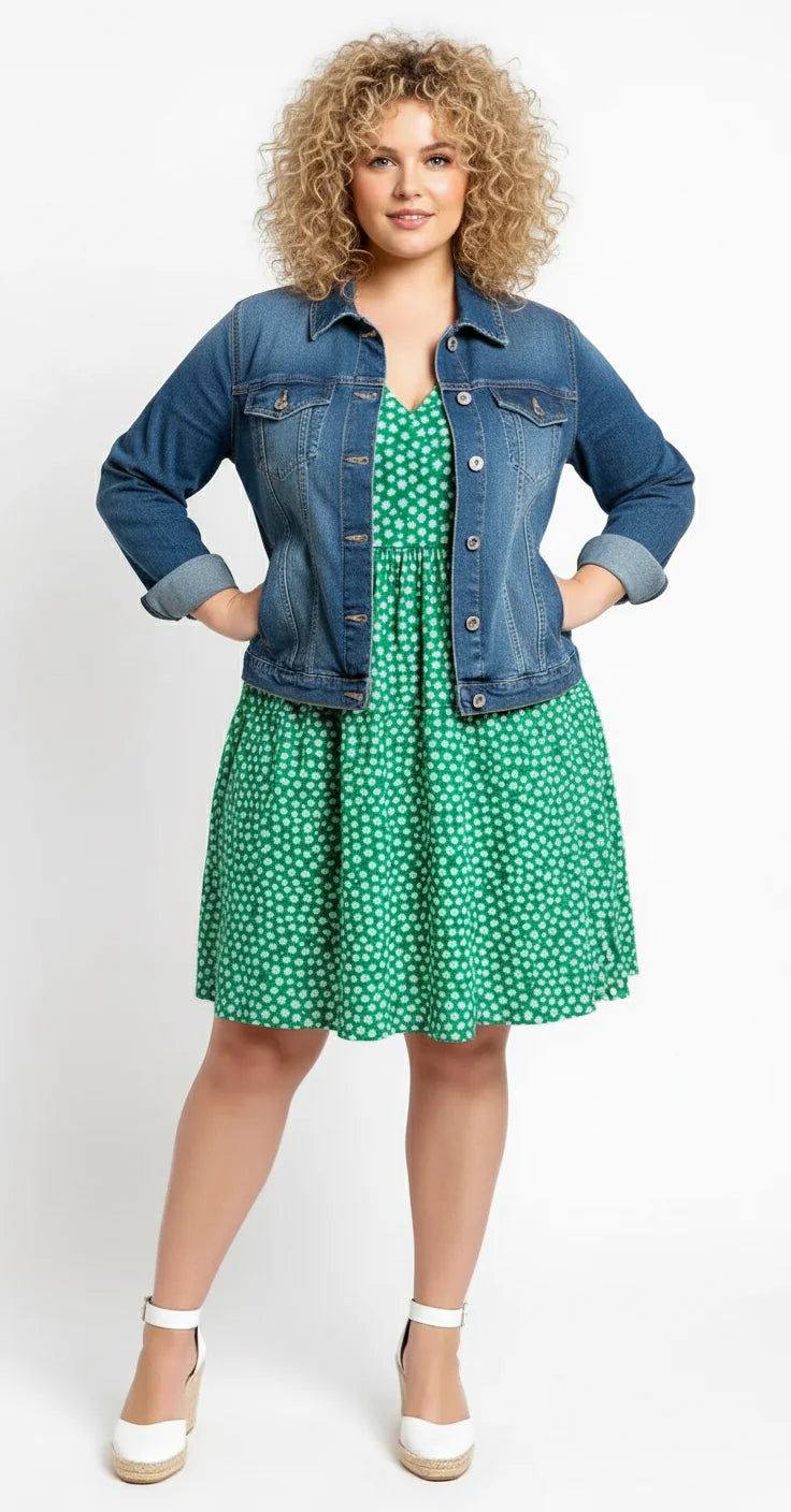 Plus-Size-Kleid mit V-Ausschnitt, elastischem Bund und Blumenmuster