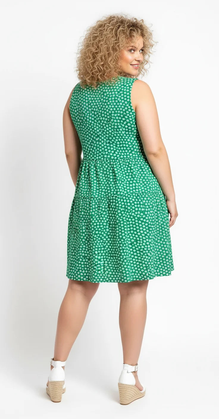 Plus-Size-Kleid mit V-Ausschnitt, elastischem Bund und Blumenmuster