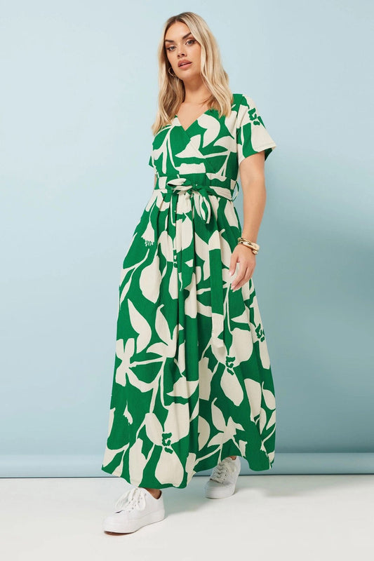Plus Size Kleid aus geblümtem Crinkle-Stoff mit V-Ausschnitt