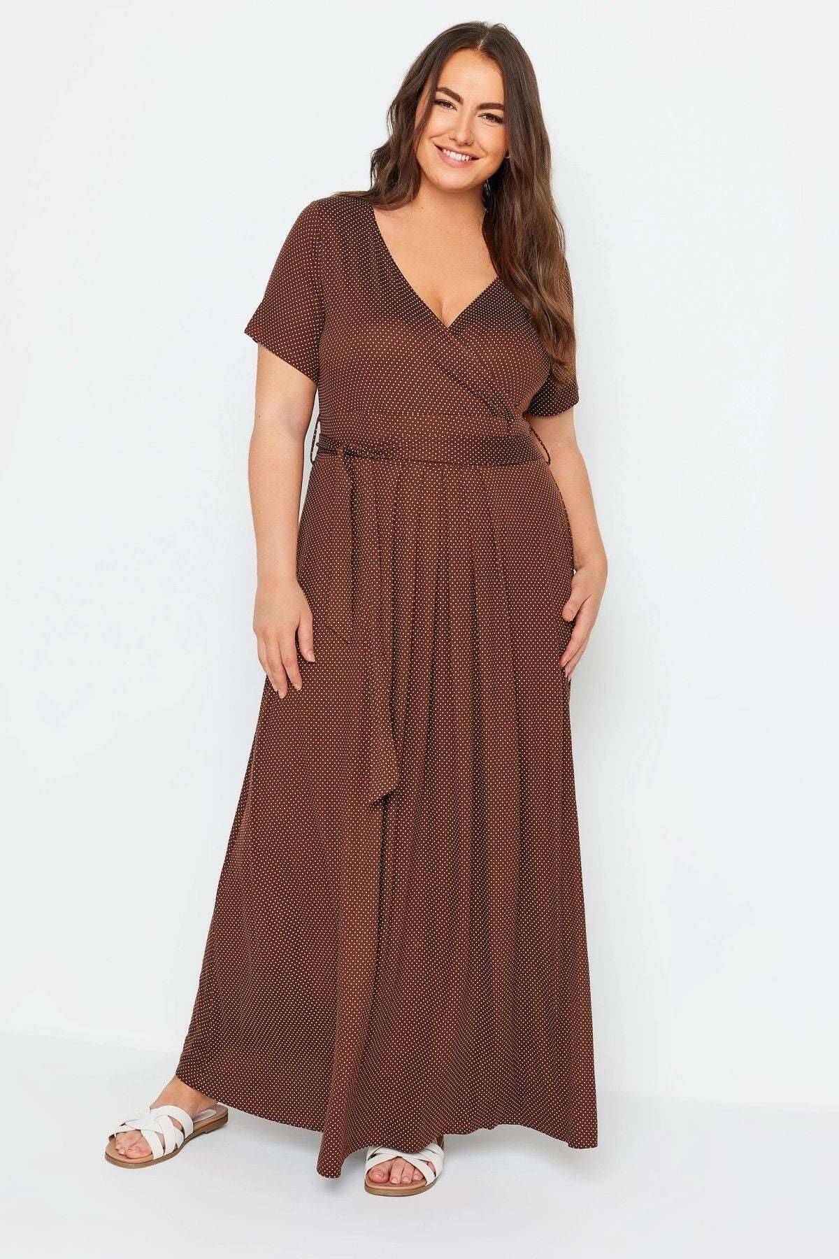 Plus Size Wickelkleid aus Lycra mit V-Ausschnitt und Gürteldetails