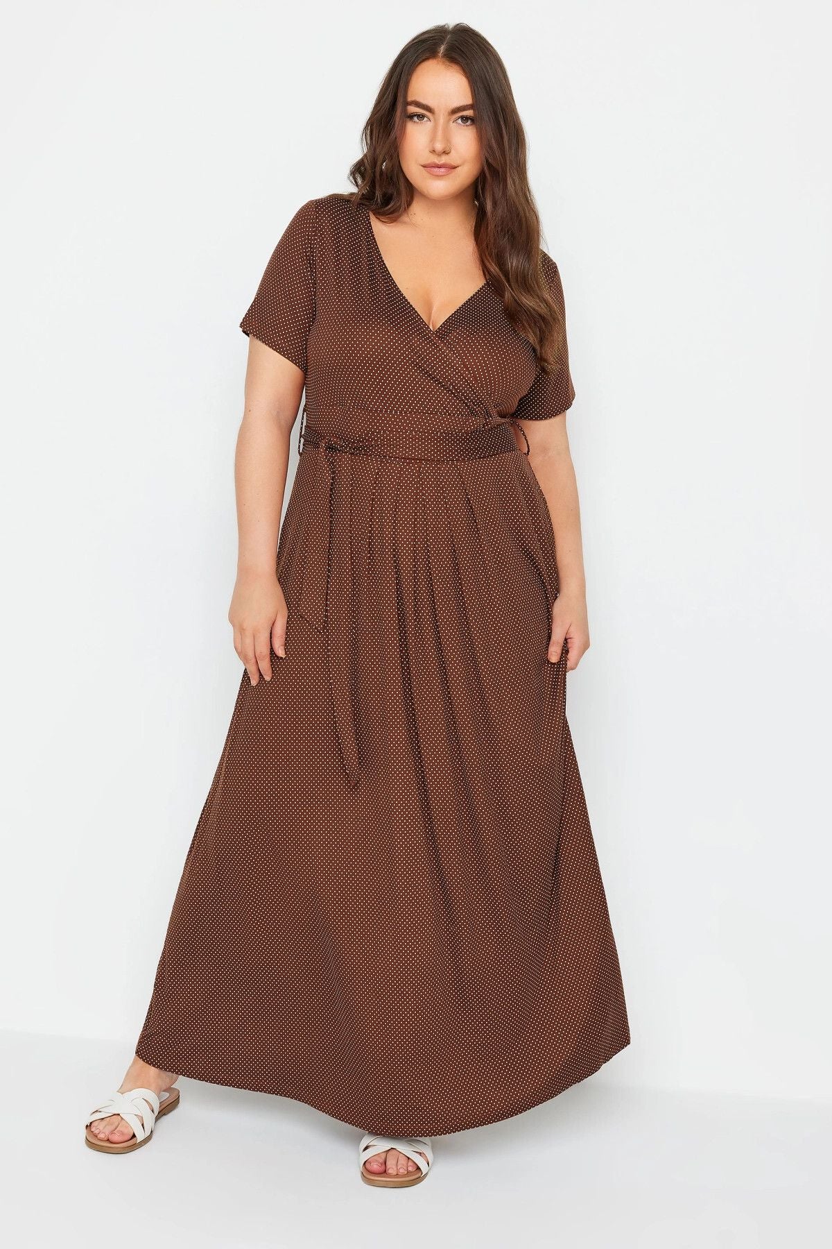 Plus Size Wickelkleid aus Lycra mit V-Ausschnitt und Gürteldetails