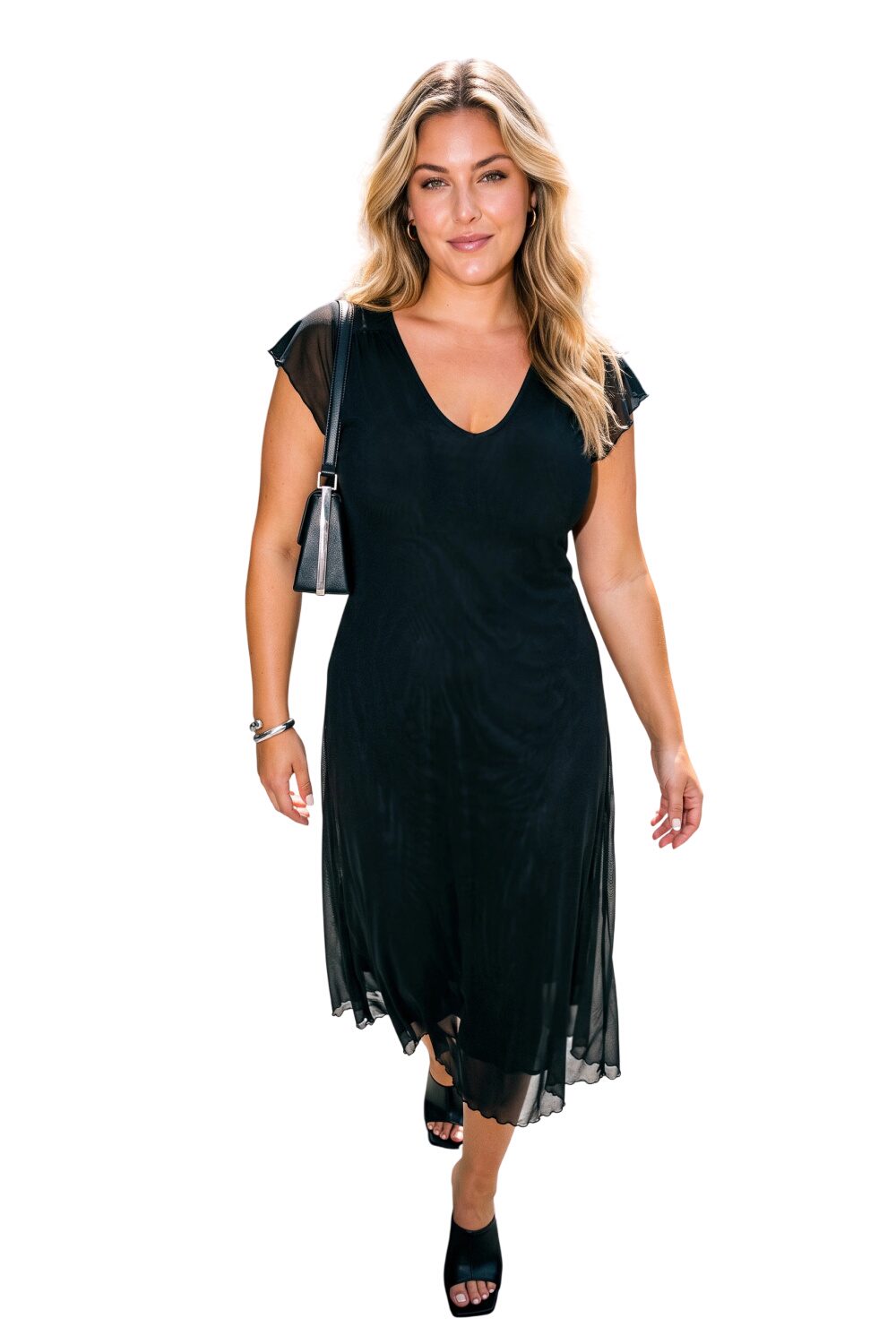 Plus Size V-Ausschnitt Kurzarm Midi Kleid