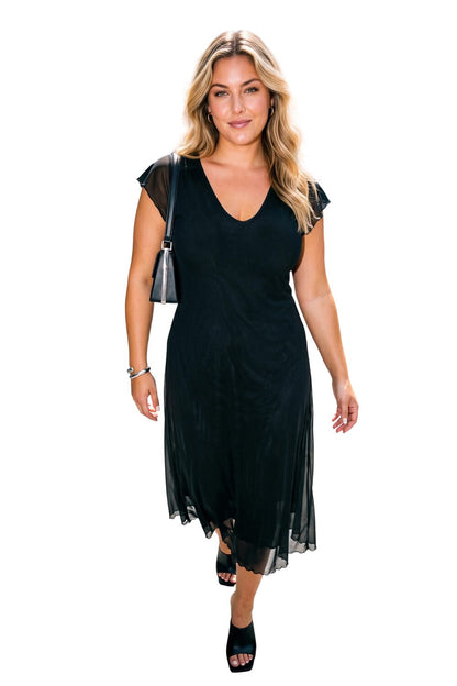 Plus Size V-Ausschnitt Kurzarm Midi Kleid