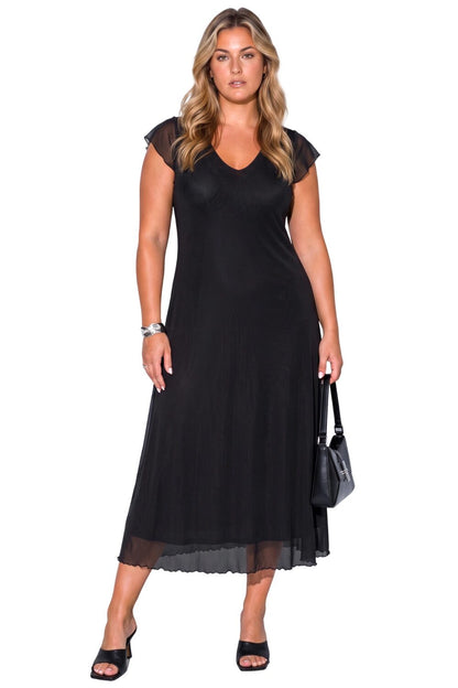 Plus Size V-Ausschnitt Kurzarm Midi Kleid