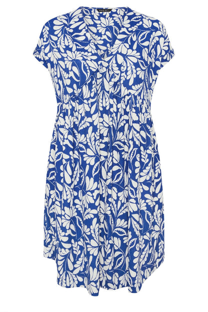 Midikleid in Übergröße mit V-Ausschnitt, kurzen Ärmeln, Taschen und Blumenmuster