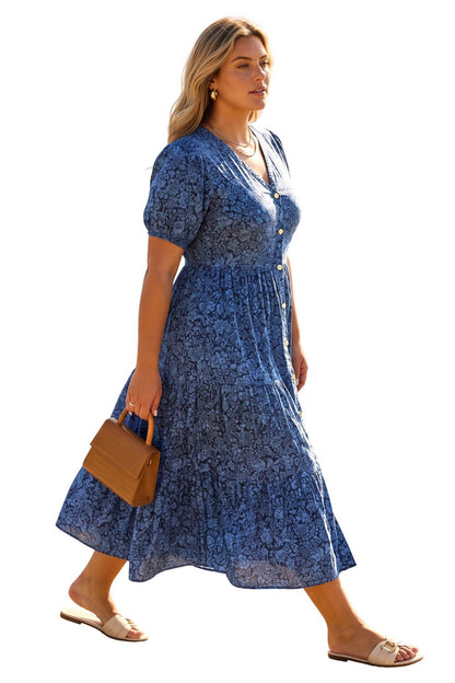 Plus Size V-Ausschnitt Midi-Kleid