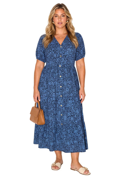 Plus Size V-Ausschnitt Midi-Kleid