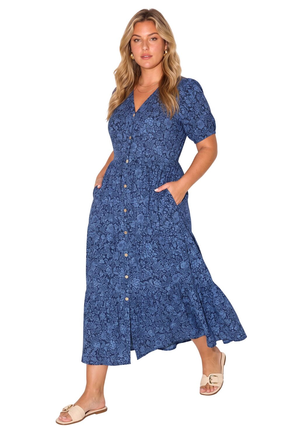 Plus Size V-Ausschnitt Midi-Kleid