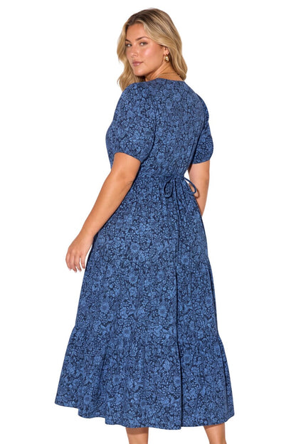 Plus Size V-Ausschnitt Midi-Kleid