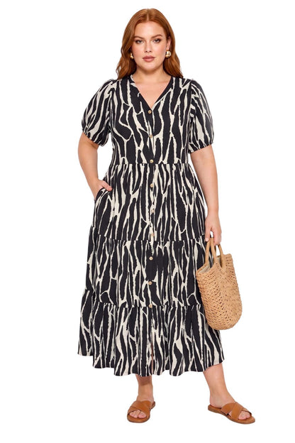 Plus Size V-Ausschnitt Midi-Kleid