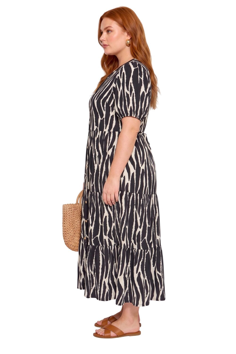 Plus Size V-Ausschnitt Midi-Kleid