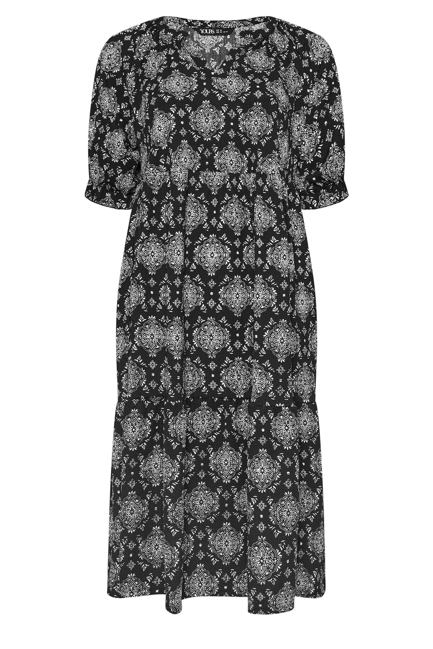 Midikleid in Übergröße mit V-Ausschnitt, kurzen Ärmeln und Wickeloptik vorne