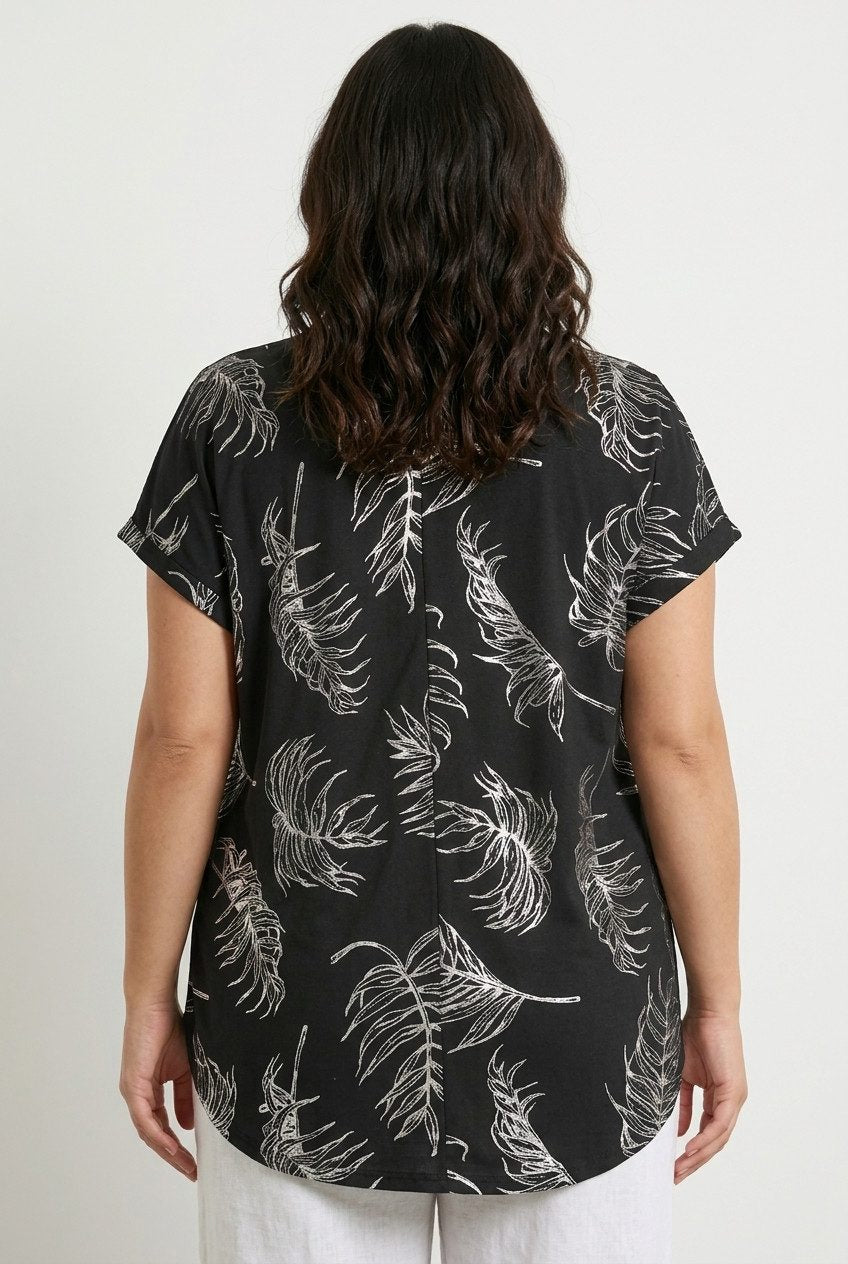 Plus Size V-Ausschnitt Blätter T-Shirt