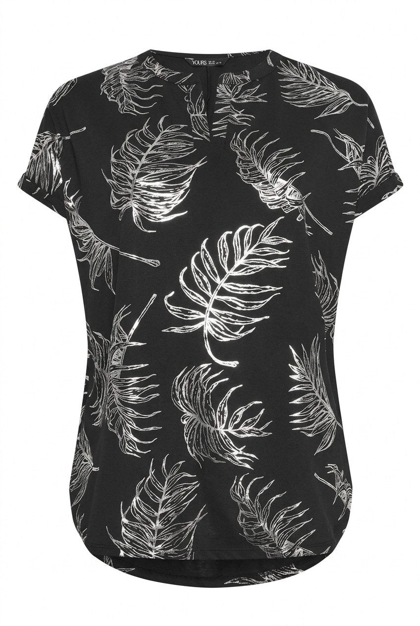 Plus Size V-Ausschnitt Blätter T-Shirt