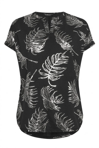Plus Size V-Ausschnitt Blätter T-Shirt