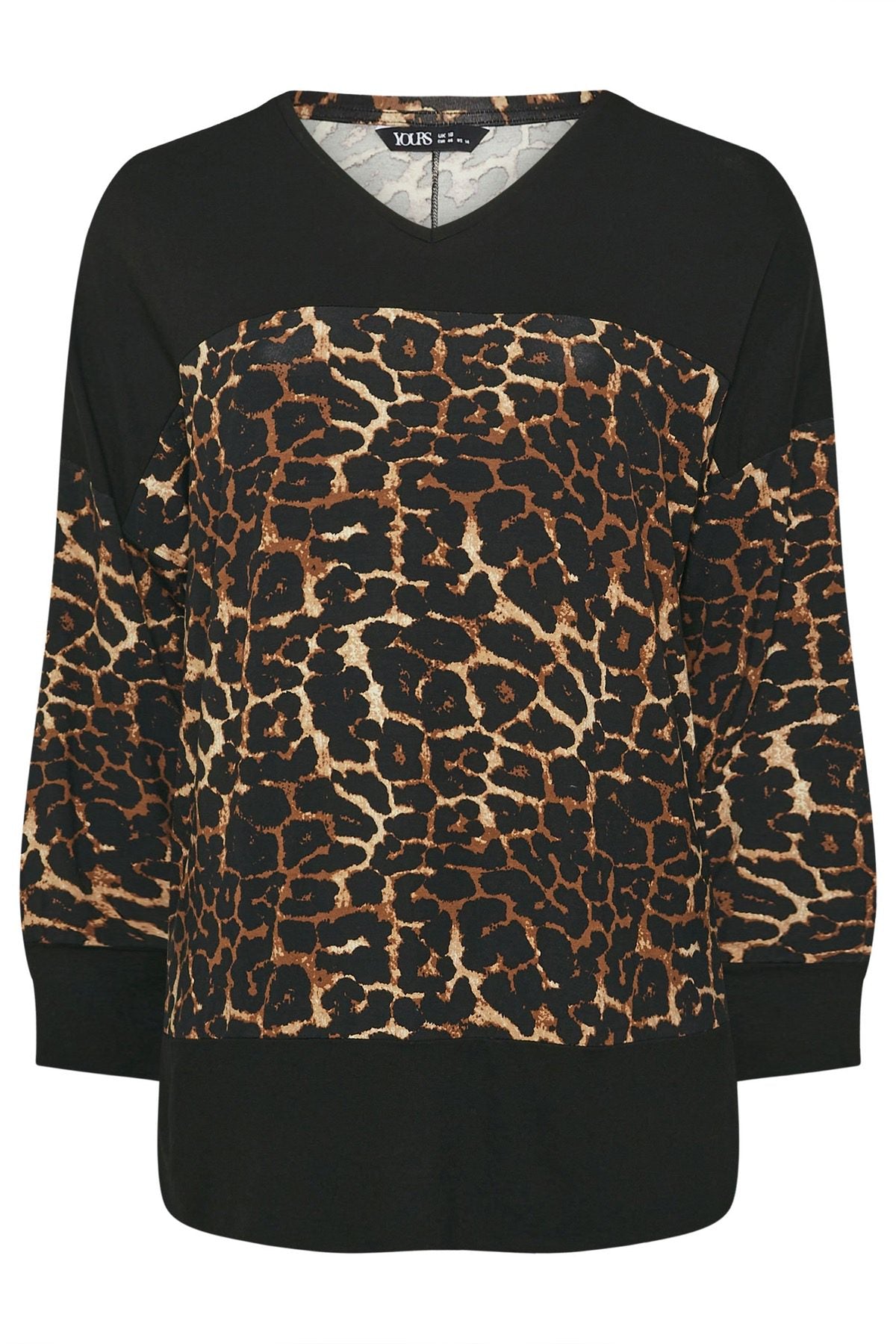 Bluse mit Leopardenmuster und V-Ausschnitt in Übergröße, langärmlig
