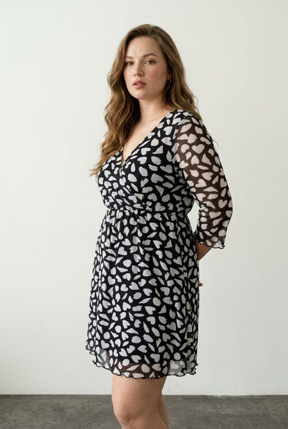 Plus Size V-Ausschnitt Midi-Kleid mit Futter