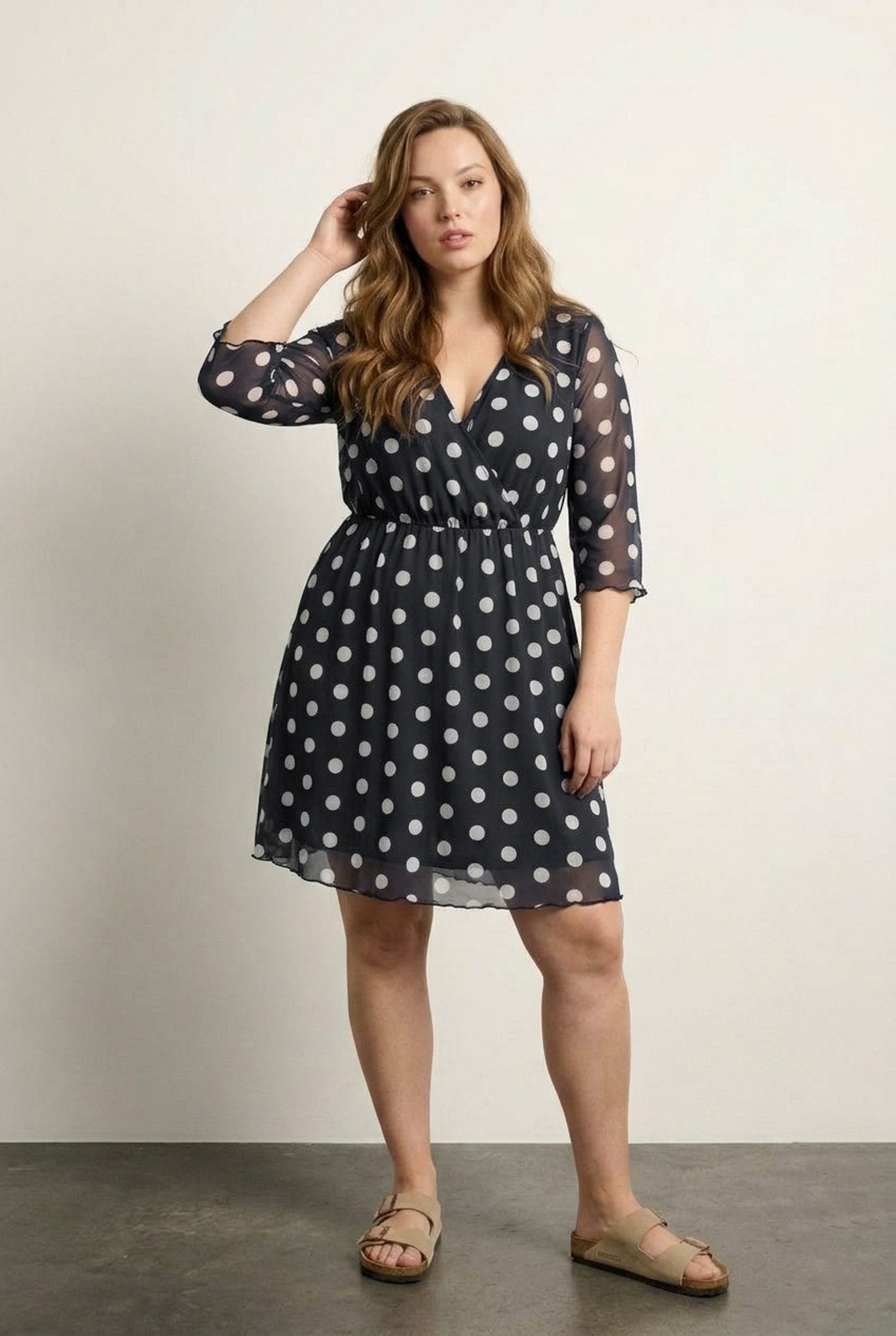Plus Size V-Ausschnitt Midi Kleid