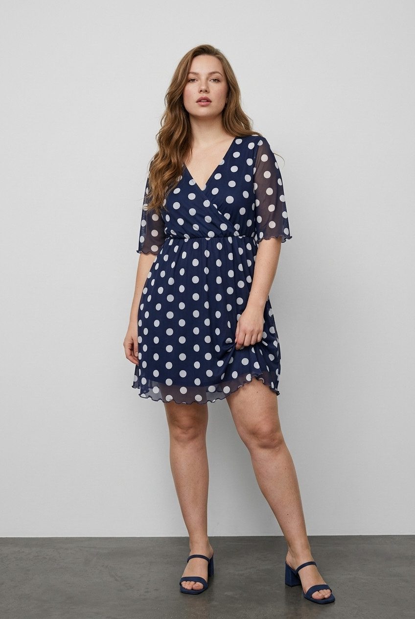 Plus Size V-Ausschnitt Midi-Kleid mit Futter