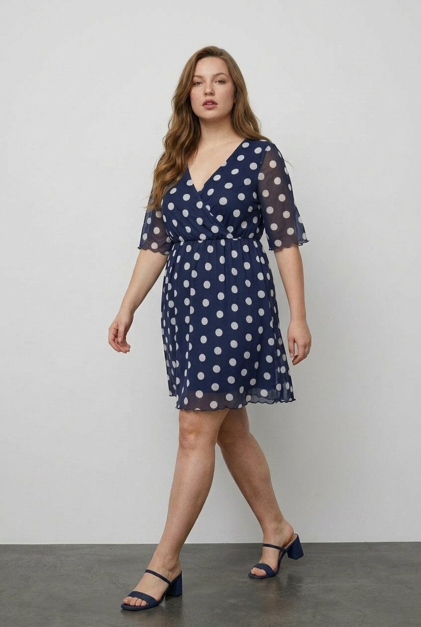 Plus Size V-Ausschnitt Midi-Kleid mit Futter