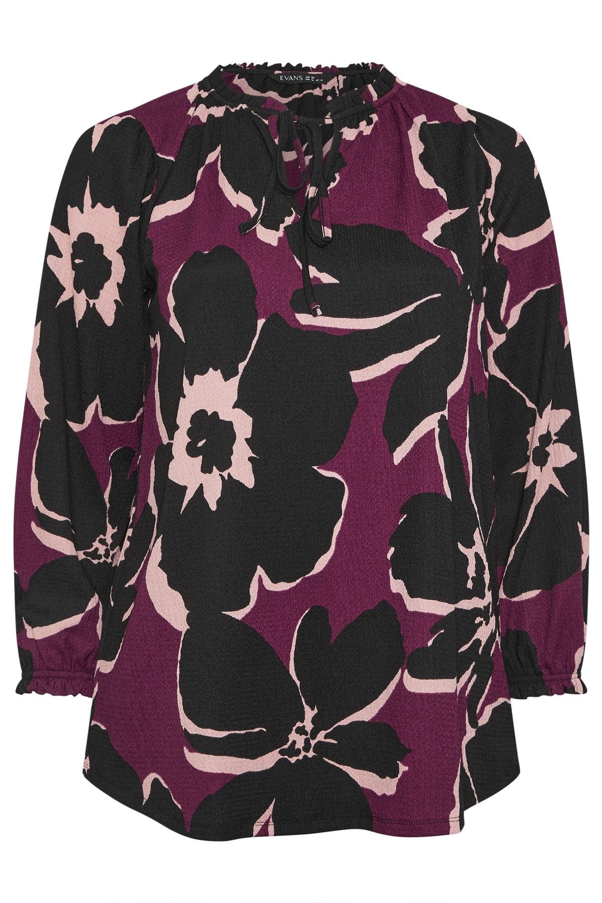 Lange Bluse mit Blumenmuster in großen Größen und Bindekragen