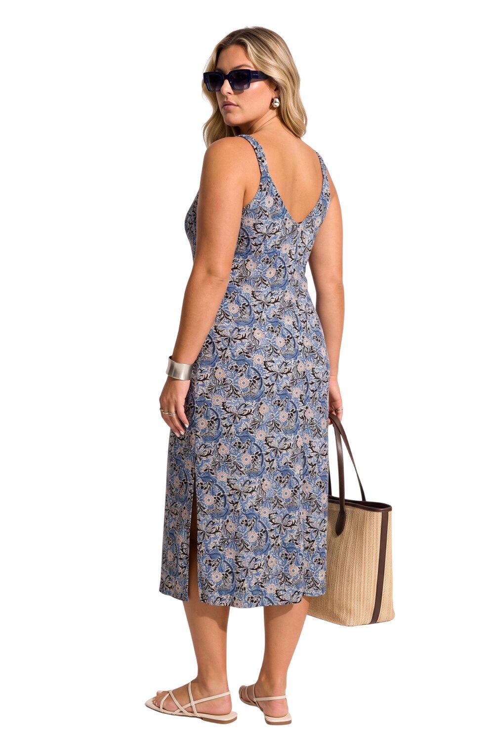 Druck Midi Kleid mit Schlitz in Übergröße