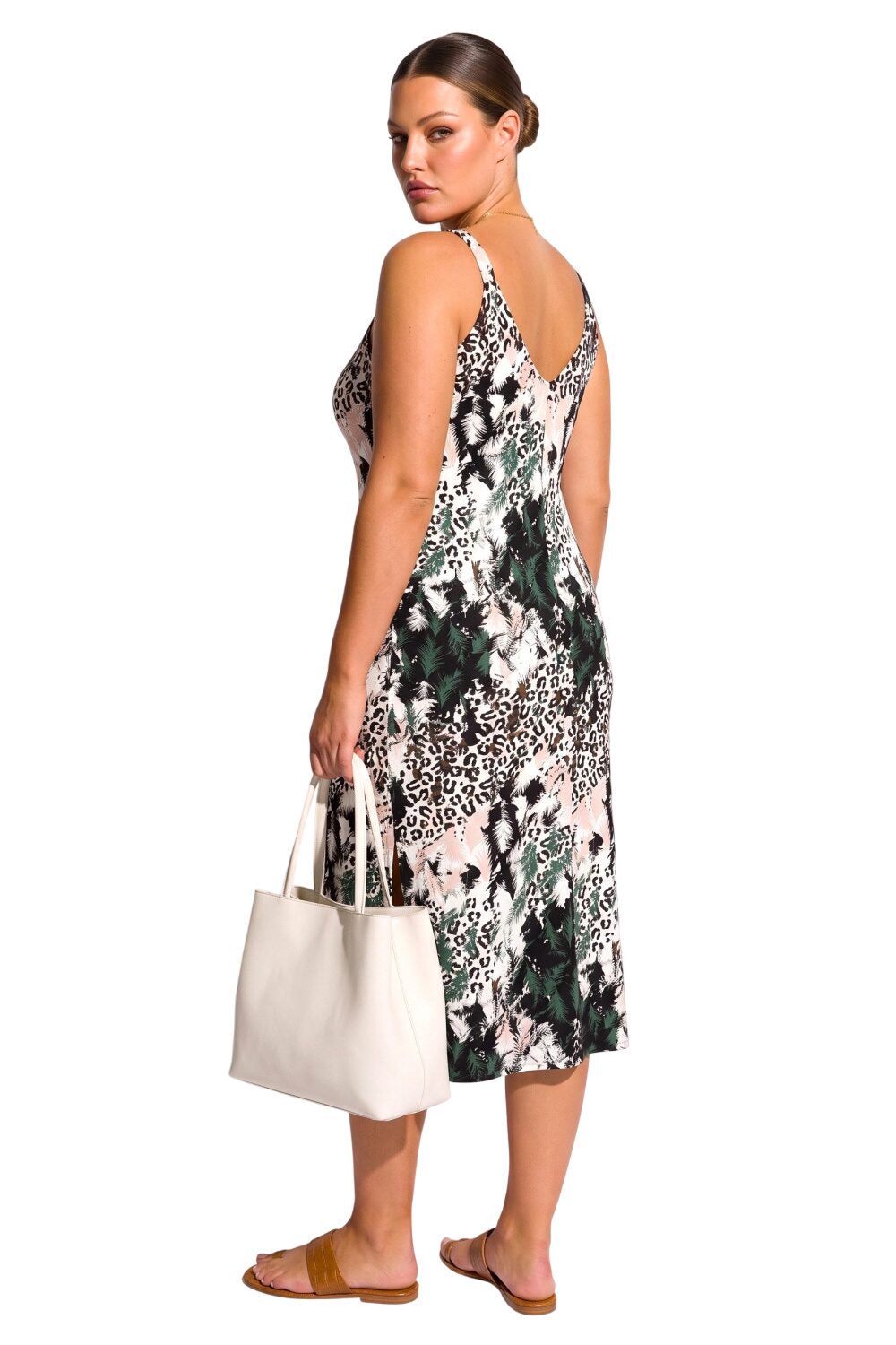 Druck Midi Kleid mit Schlitz in Übergröße