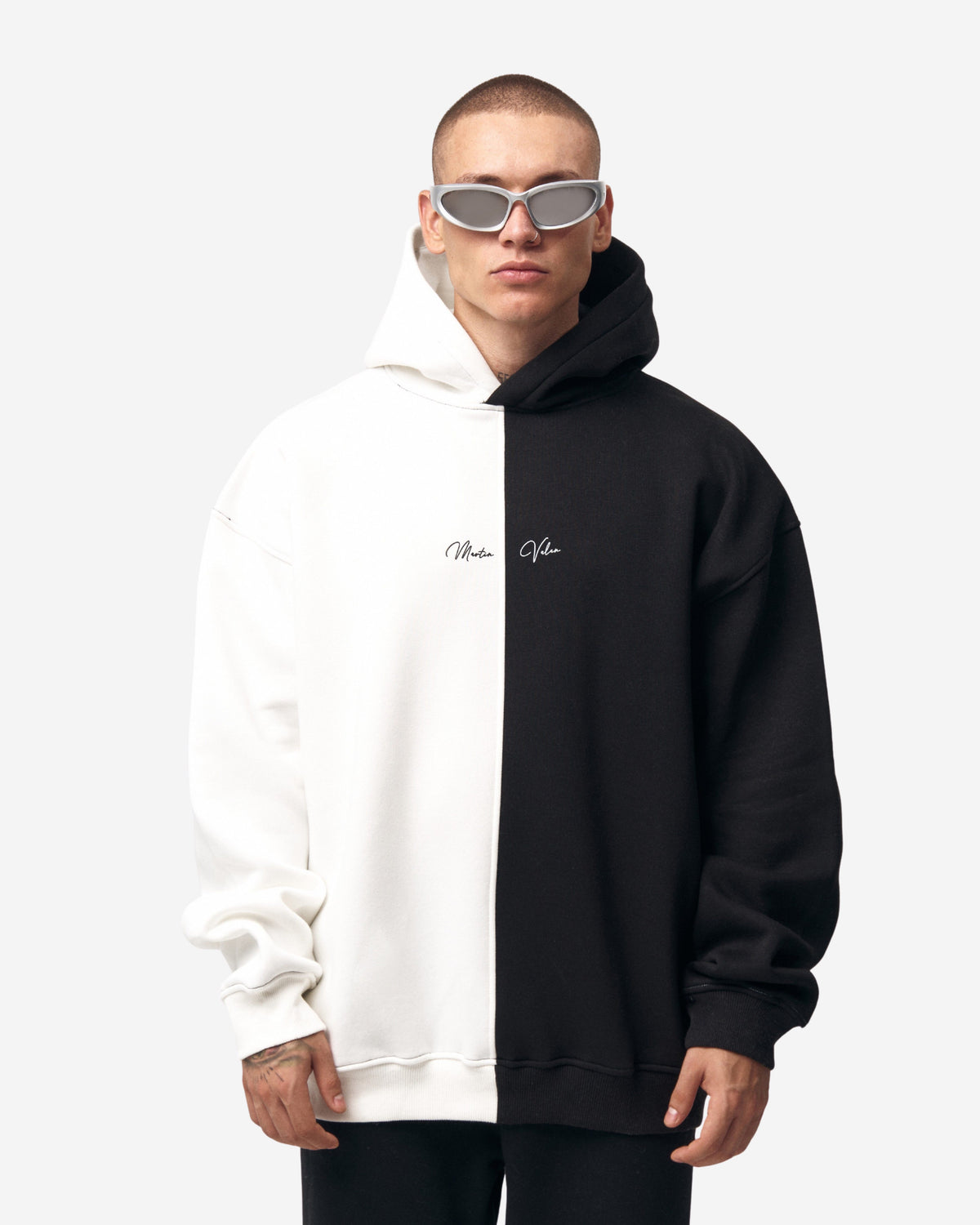Großer Zweiton Weiß und Schwarz Kapuzenpullover
