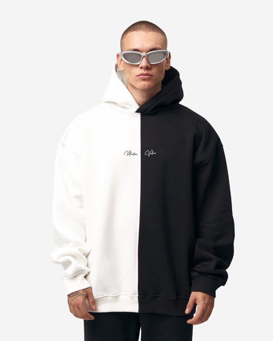 Großer Zweiton Weiß und Schwarz Kapuzenpullover