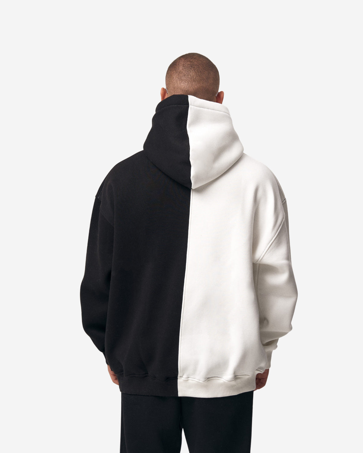 Großer Zweiton Weiß und Schwarz Kapuzenpullover