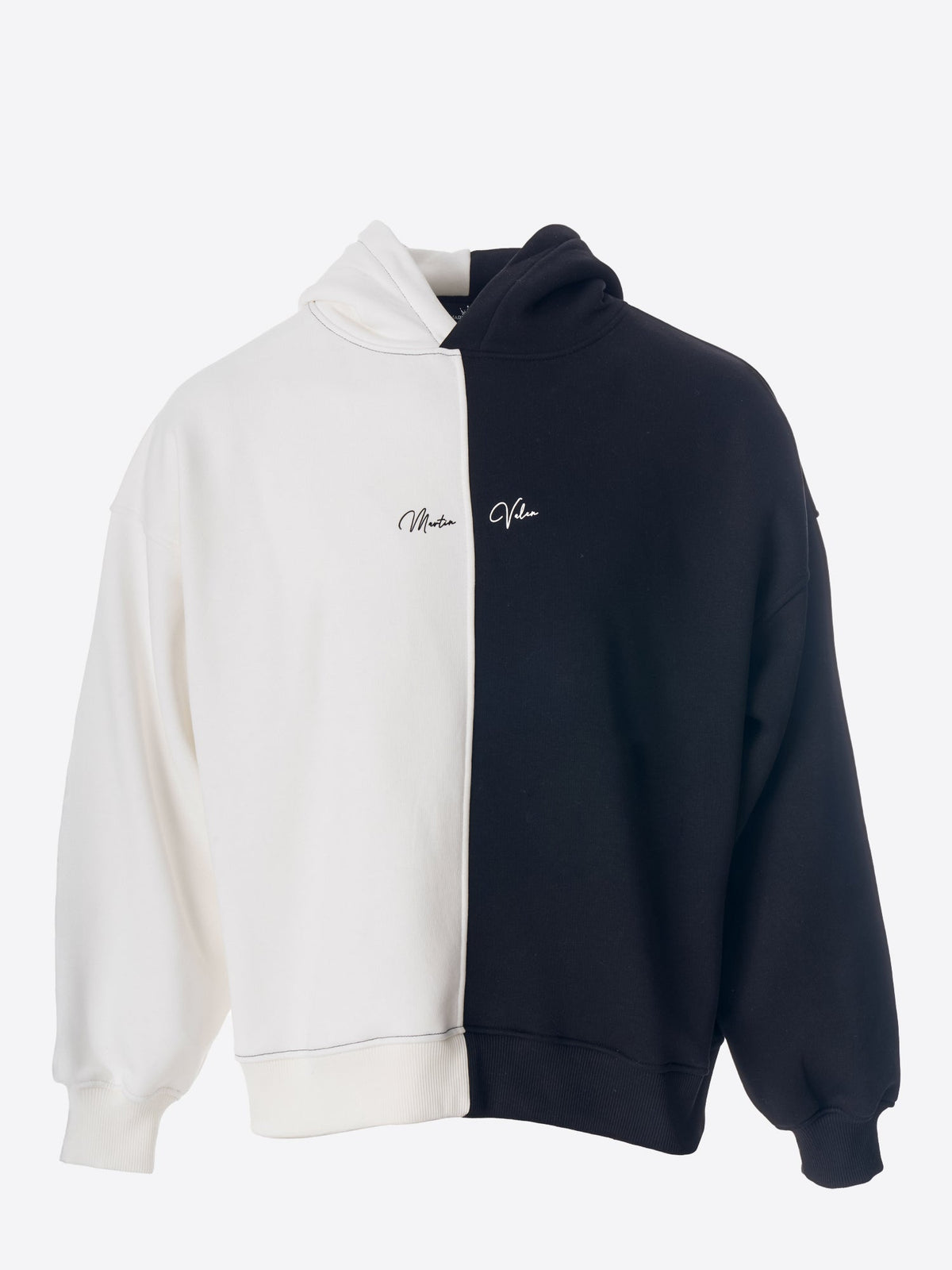 Großer Zweiton Weiß und Schwarz Kapuzenpullover