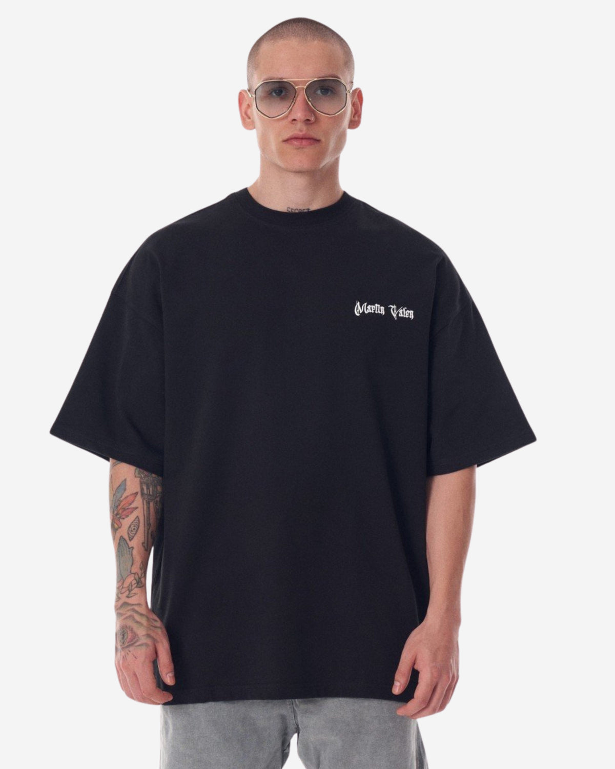 Großes Brust- und Rücken-3D-gedrucktes schwarzes Heavy-T-Shirt