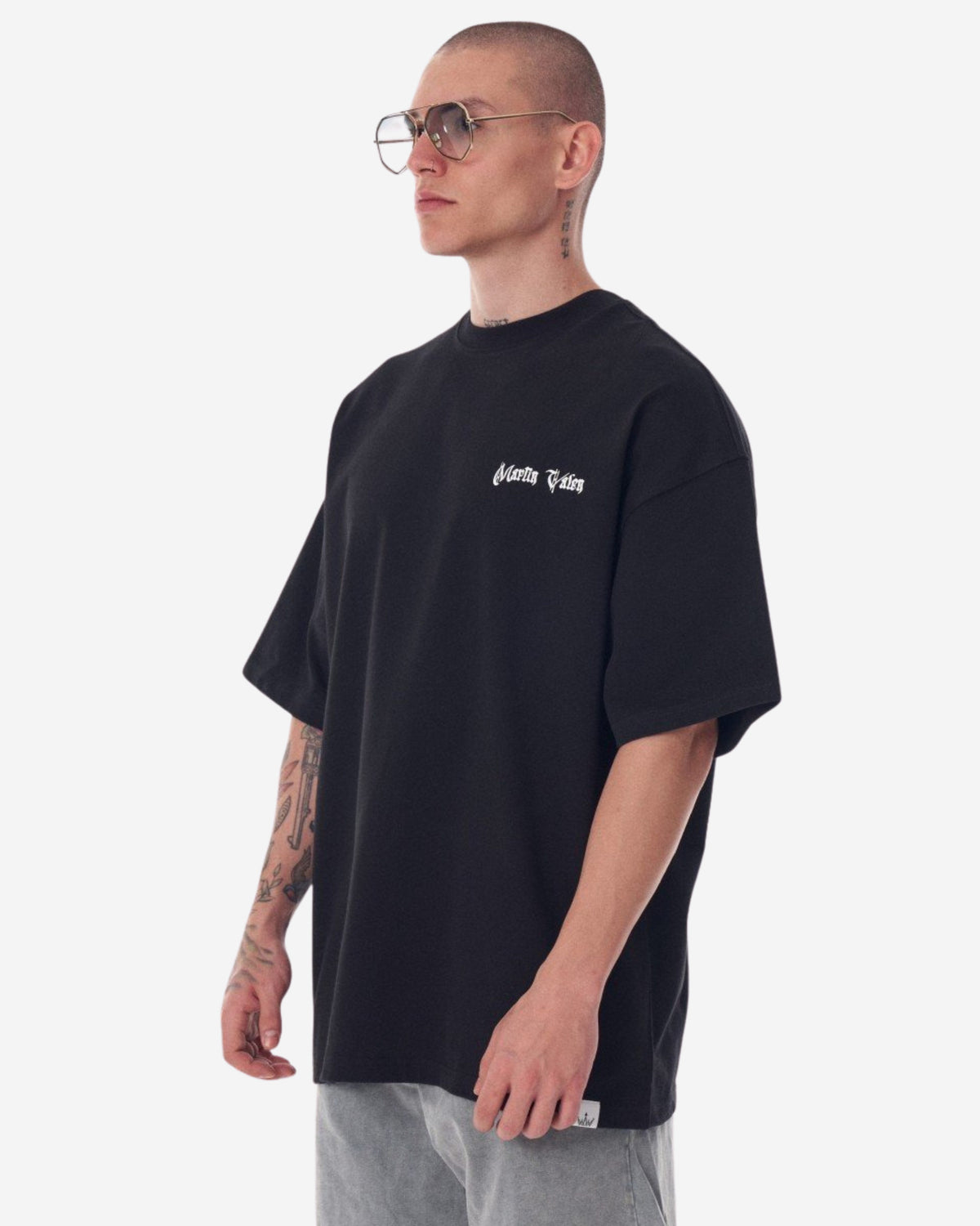 Großes Brust- und Rücken-3D-gedrucktes schwarzes Heavy-T-Shirt